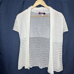 Vintage‎ Say What? USA Open Knit Cream Cardigan Short Sleeve, Small  Boho Indie